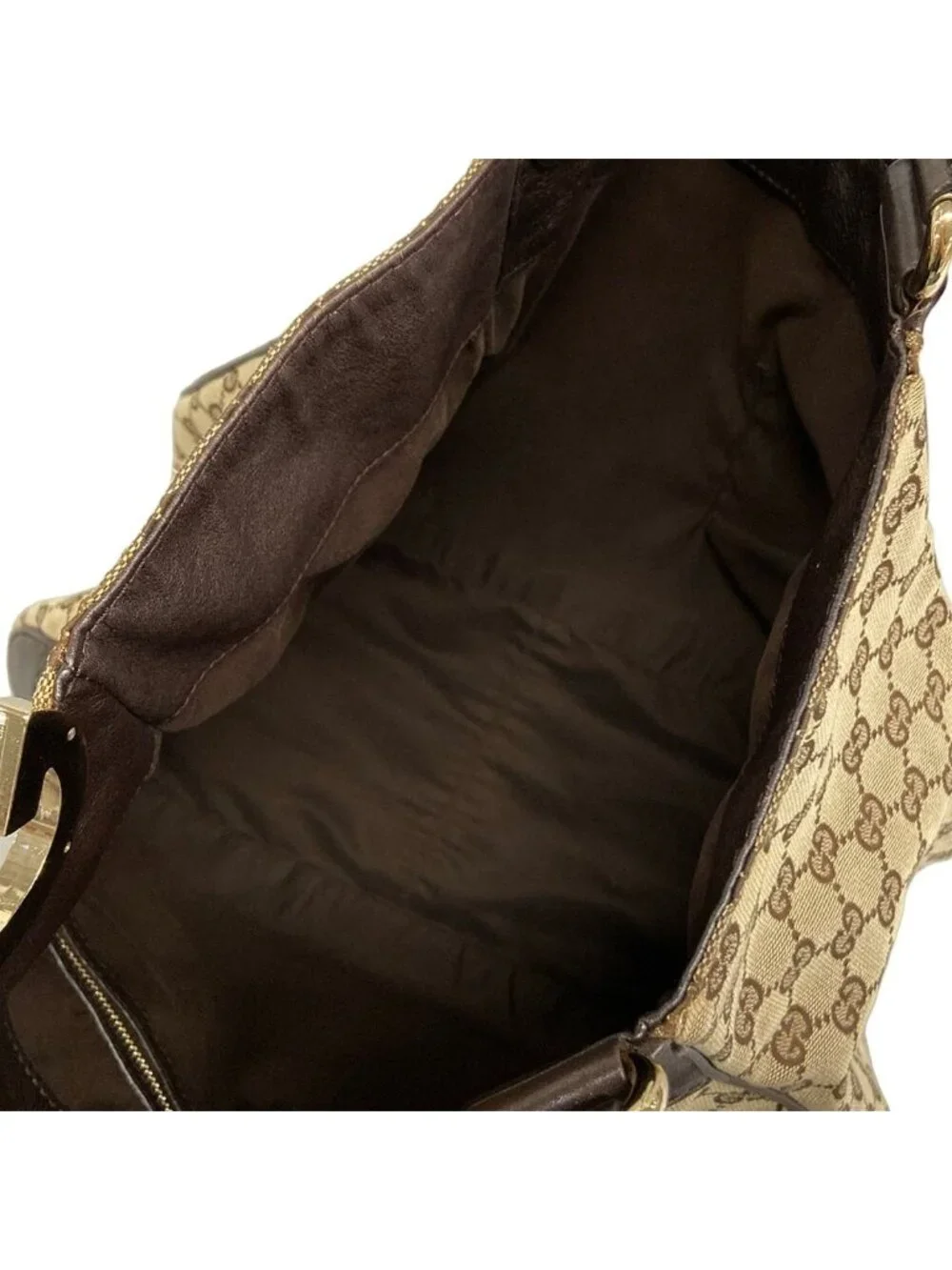 Gucci Tote Bag GG Pattern Charlotte Beige Dark Brown Leather